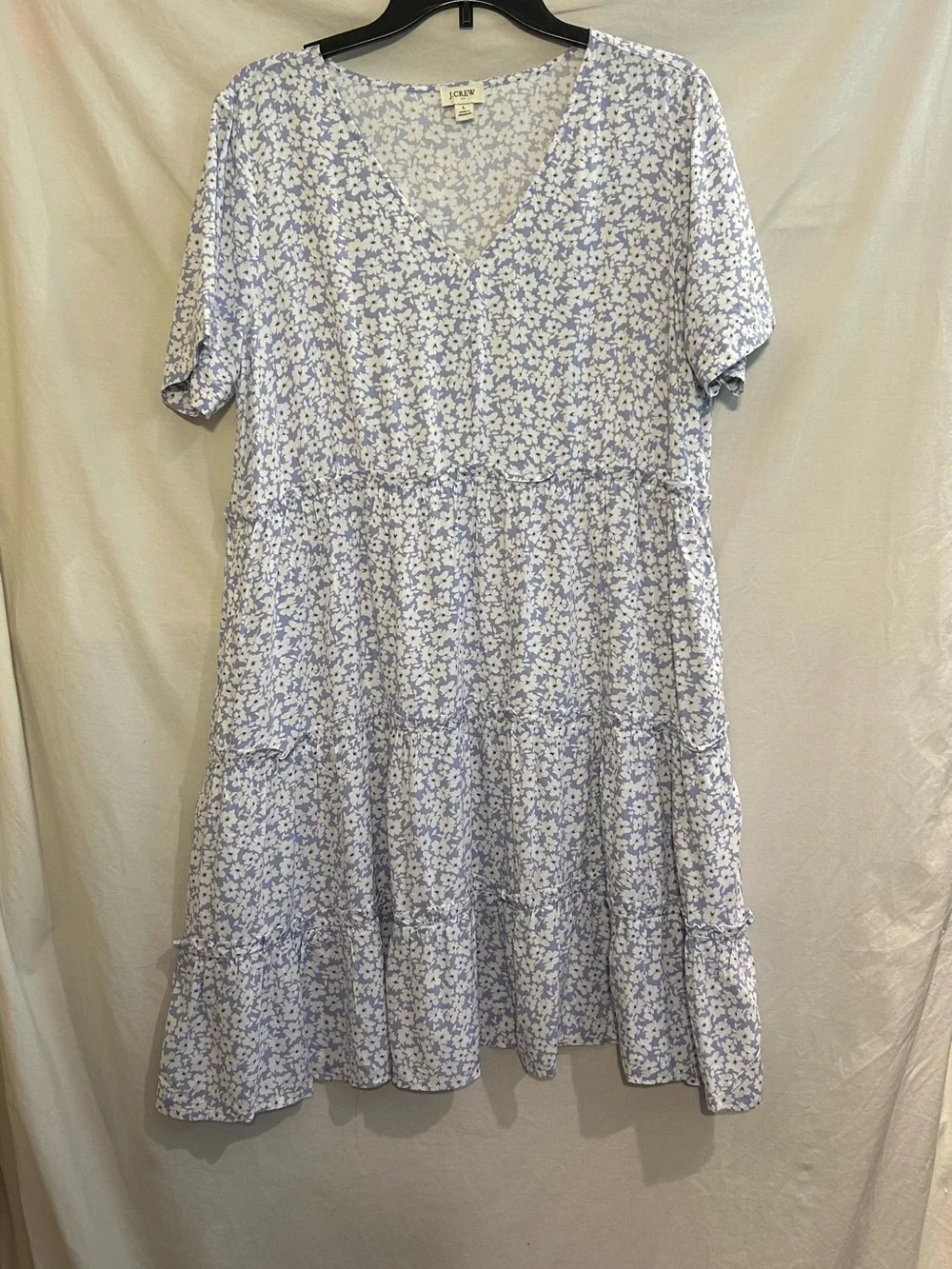 J. Crew Womens Large Periwinkle Ditsy Floral Short Sleeve Tiered Swing Dress